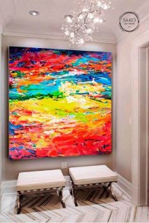 Contemporary Handmade Yellow Room White Abstract Canvas Artwork F1SRE