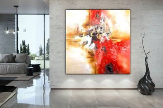Red Hand-painted Handmade Dining Yellow Painting Abstract Canvas Artwork CVVN8