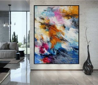 Blue Painting Oil Canvas Lilac Abstract Wall Art D8IDB
