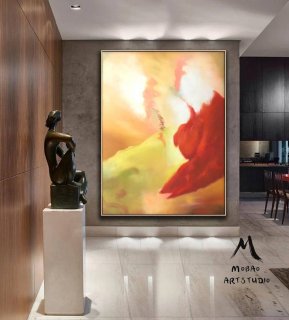 Pink Hand-painted Painting Abstract Red Abstract Canvas Wall Art 3QJ1G