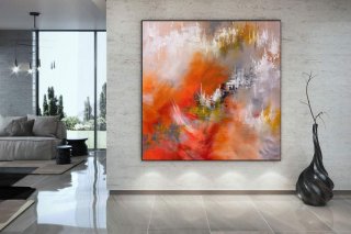 Orange White Gray Abstract Textured Canvas Wall Art Z6H6D Orange White Gray Abstract Textured Canvas Wall Art Z6H6D