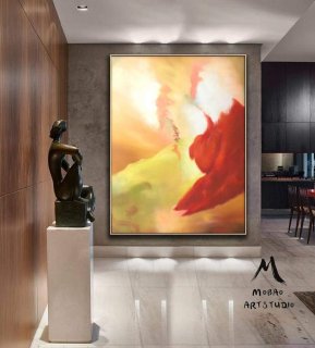 Red Pink Abstract Minimalist Painting Canvas Wall Art TU1OQ