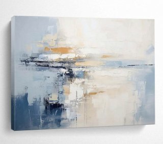 Coastal Beige Blue Minimal Abstract Wall Art R0EDM
