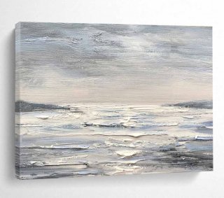 Coastal Gray Abstract Canvas Painting Wall Art UJ5RE