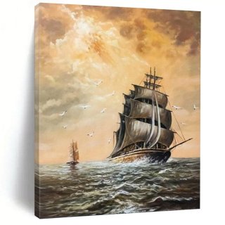 Sea Coastal Canvas Sailing Ship Wall Art BP9DR