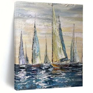 Coastal Coastal Painting Canvas Sailboat Wall Art KY3XO