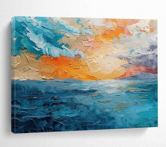Coastal Abstract Textured Painting Impression Wall Art U3OG3
