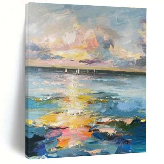 Sunset Impressionist Painting Seaside Suited Wall Art XWNK5
