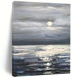Landscape Hand-painted Coastal White Canvas Wall Art EZ2RC Landscape Hand-painted Coastal White Canvas Wall Art EZ2RC