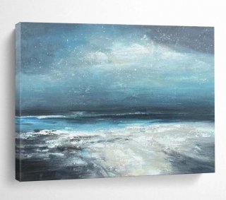 White Hand-painted Original Shore Coastal Abstract Artwork 23E1Y