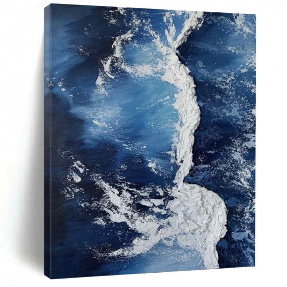 Sea Waves Blue White Abstract Canvas Wall Art 7GAX7