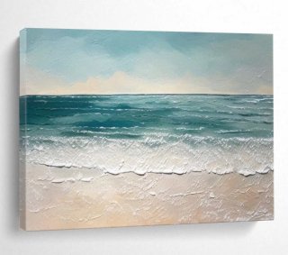 Waves Turquoise Abstract Textured Painting Wall Art BI57C