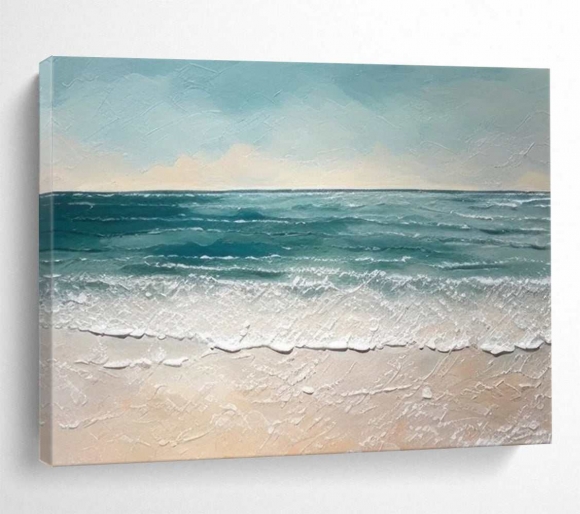 Waves Turquoise Abstract Textured Painting Wall Art BI57C