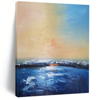 Evening Seascape Landscape Blue Orange Canvas Wall Art 1VI5R