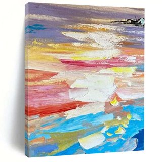 Sunset Seaside Abstract Scale Colorful Canvas Wall Art AB2BT