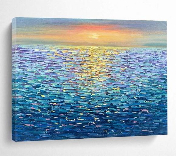 Sunset Ocean Canvas Painting Seaside Wall Art P1AEO
