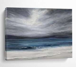 Seaside Abstract Painting Moody Seaside Wall Art F5ZR6