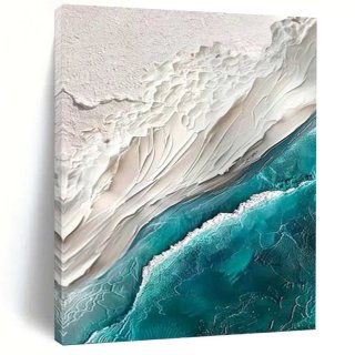 Coastal Blue White Seaside Textured Canvas Wall Art OCM80