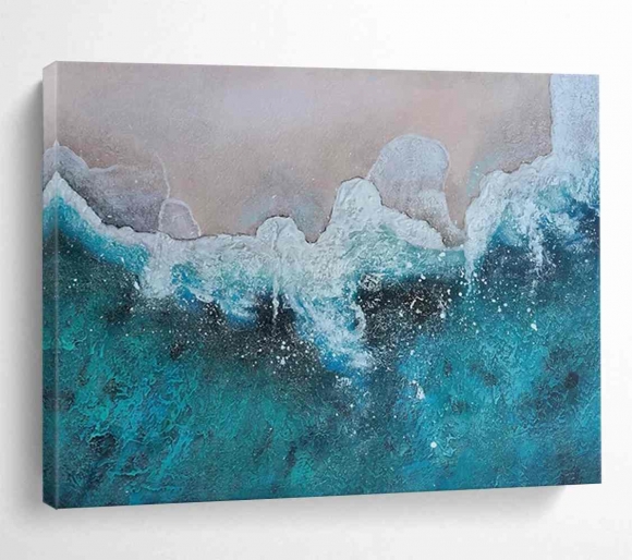 Turquoise Hand-painted Coastal Textured Abstract Artwork 7SOD9 Turquoise Hand-painted Coastal Textured Abstract Artwork 7SOD9