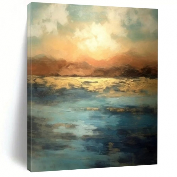 Gold Hand-painted Original Mountain Landscape Coastal Abstract 14WXN Gold Hand-painted Original Mountain Landscape Coastal Abstract 14WXN