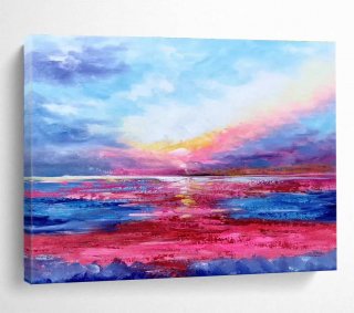 Beachfront Hand-painted Purple Pink Evening Abstract Wall Art 4IBIP