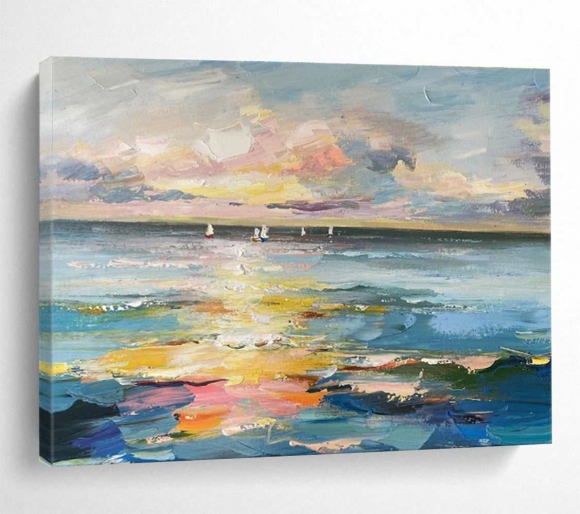 Sea Sunset Abstract Impressionist Sailboats Wall Art AC8D9