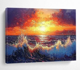 Sea Evening Acrylic Painting Fiery Wall Art Z50FS Sea Evening Acrylic Painting Fiery Wall Art Z50FS