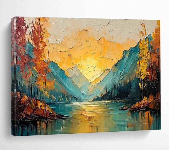 Mountain Hand-painted Landscape Evening Canvas Artwork VAX3X Mountain Hand-painted Landscape Evening Canvas Artwork VAX3X