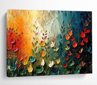 Sunset Field Flower Garden Abstract Canvas Wall Art I7PKX