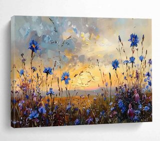 Sunset Handmade Living Wildflower Meadow Abstract Canvas Artwork 3DN4P Sunset Handmade Living Wildflower Meadow Abstract Canvas Artwork 3DN4P