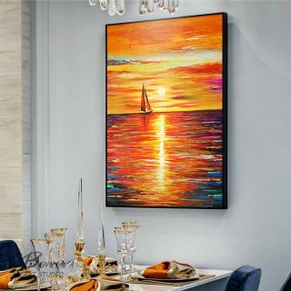 Sunset Handmade White Dining Abstract Canvas Artwork G54PT Sunset Handmade White Dining Abstract Canvas Artwork G54PT