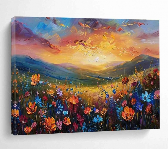 Sunset Hand-painted Flower Valley Flowers Canvas Wall Art 92RRX Sunset Hand-painted Flower Valley Flowers Canvas Wall Art 92RRX