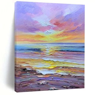 Sunset Scenic Oil Pastel Seaside Wall Art 1KPU3