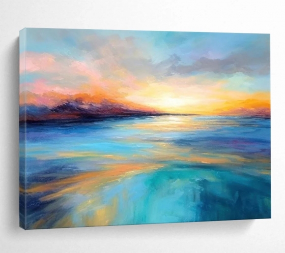 Sunset Handmade Coastal Over Painting Abstract Wall Art 1GFOB