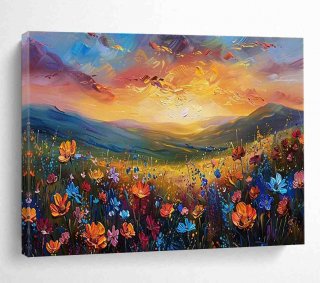 Sunset Flower Mountain Canvas Painting Wall Art 3TZP0 Sunset Flower Mountain Canvas Painting Wall Art 3TZP0