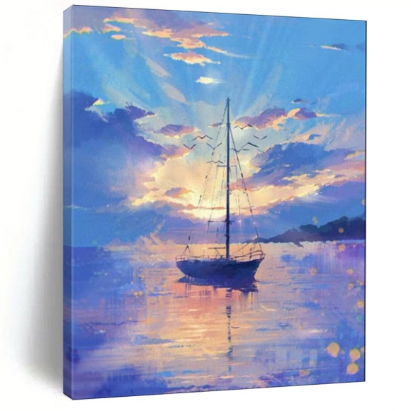 Evening Coastal Abstract Painting Colorful Wall Art AD4O1 Evening Coastal Abstract Painting Colorful Wall Art AD4O1