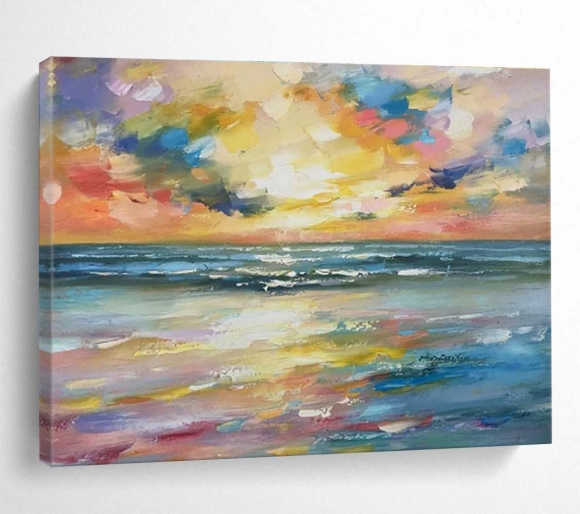 Beach Sunset Sea Abstract Colorful Canvas Wall Art 515Q5
