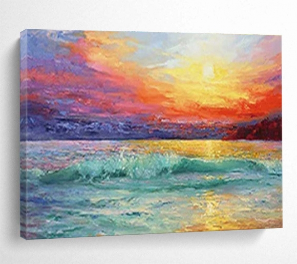 Sunset Ocean-inspired Dramatic Canvas Painting Wall Art H8LBA Sunset Ocean-inspired Dramatic Canvas Painting Wall Art H8LBA