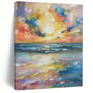 Beach Sunset Coastal Impressionist Painting Wall Art 4WE1F Beach Sunset Coastal Impressionist Painting Wall Art 4WE1F