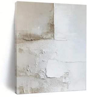 Beige White Abstract Minimalist Textured Artwork 5Y9JJ