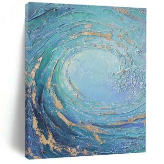 Leaf Gold Turquoise Blue Textured Wall Art OZ7P1