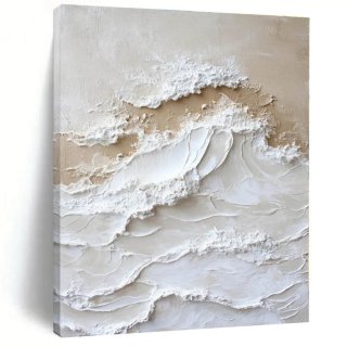Wave White Neutral Coastal Textured Canvas Artwork R34N3 Wave White Neutral Coastal Textured Canvas Artwork R34N3