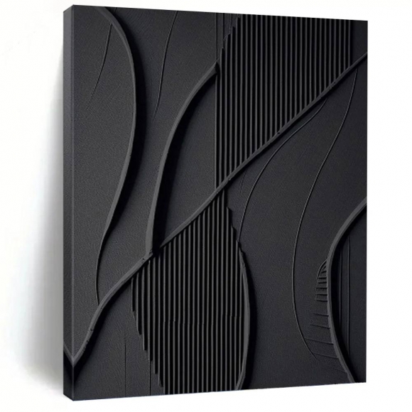 Black Modern Textured Abstract Canvas Artwork IN73A