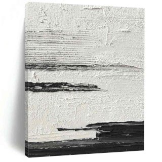 Beach Black White Minimalist Textured Wall Art C7UYK