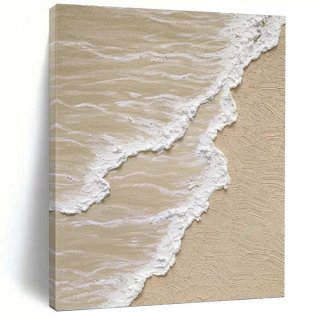 Beach Waves Beige White Textured Wall Art 71T0B