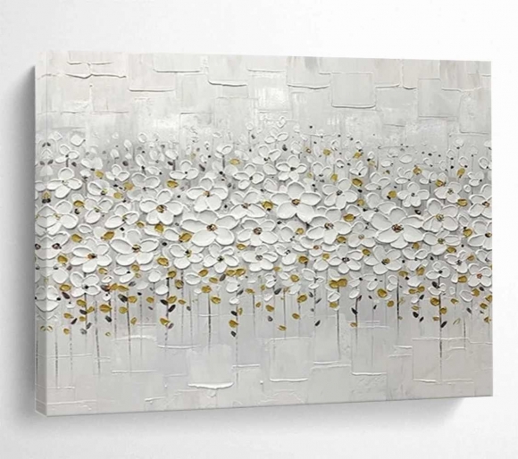 Large Big White Flowers Minimalist Floral Abstract Artwork EPRC9