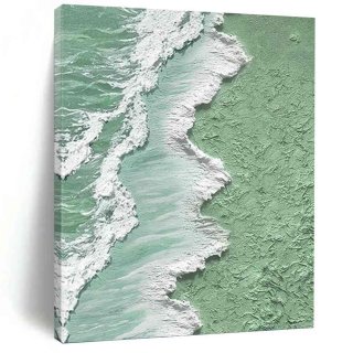 Waves Green White Coastal Textured Artwork 93UUD Waves Green White Coastal Textured Artwork 93UUD