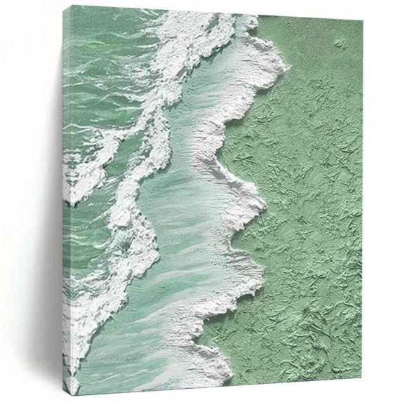 Waves Green White Coastal Textured Artwork 93UUD