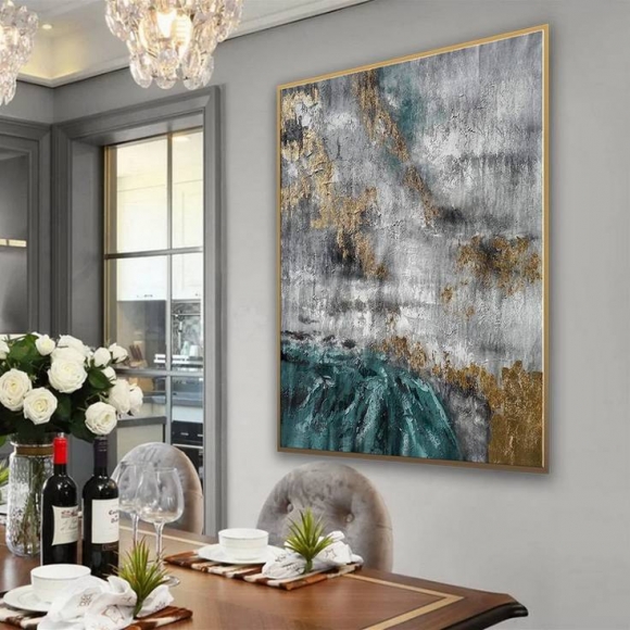 White Giant Leaf Painting Abstract Canvas Wall Art 63VAK