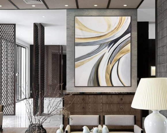 Leaf Gray Contemporary Abstract Canvas Artwork MYB3M Leaf Gray Contemporary Abstract Canvas Artwork MYB3M